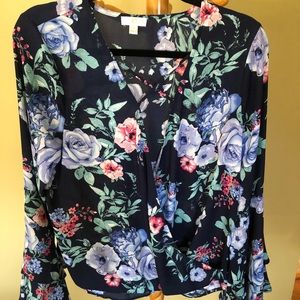 Navy blue top with flowers